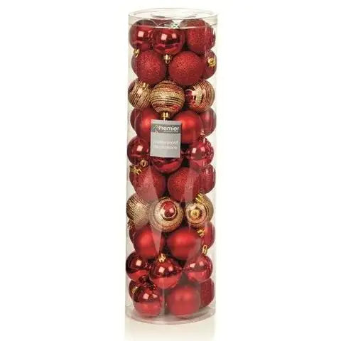 Multi Finish Balls Red With Gold Glitter - 50 Baubles