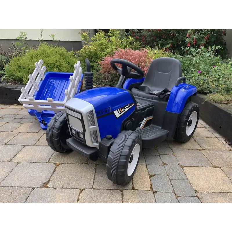 MX Electric 12V Tractor With Trailer - Blue - Toys