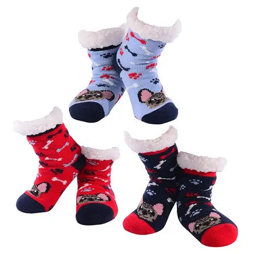 Nuzzles Boys Pooches Sherpa Socks (1 Supplied) - Giftware