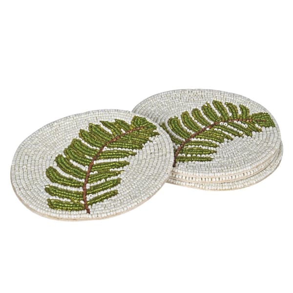 Set of 4 Beaded Green Leaf Coasters 11cm