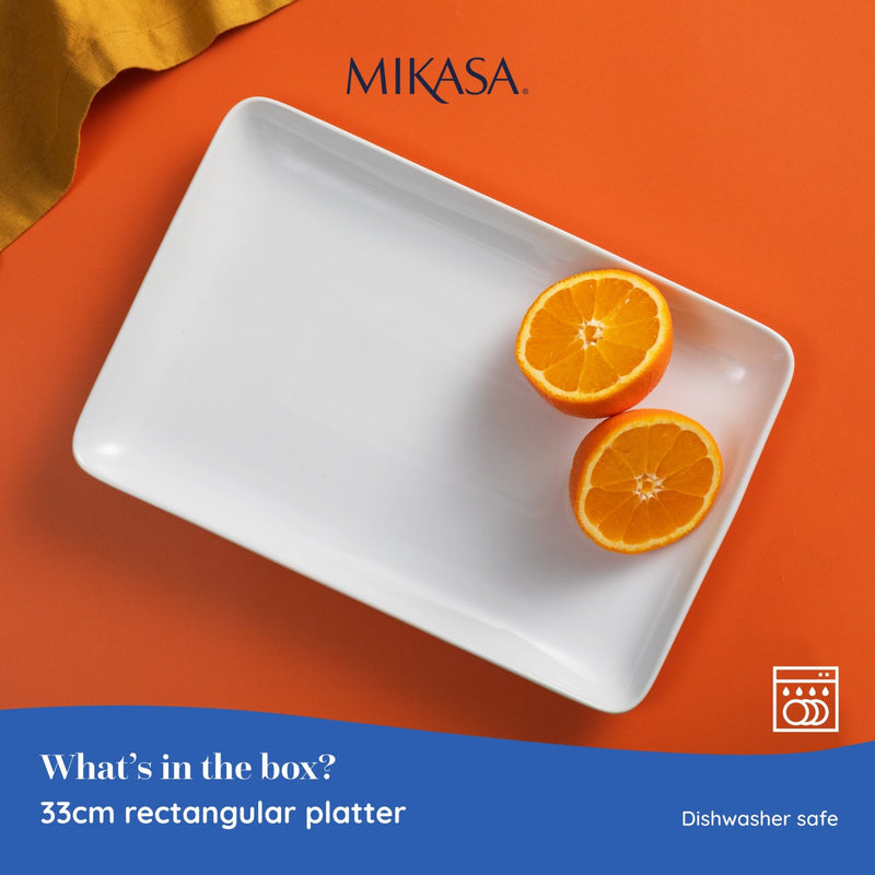 Mikasa Chalk Rectangle Porcelain Serving Platter, White, 33cm