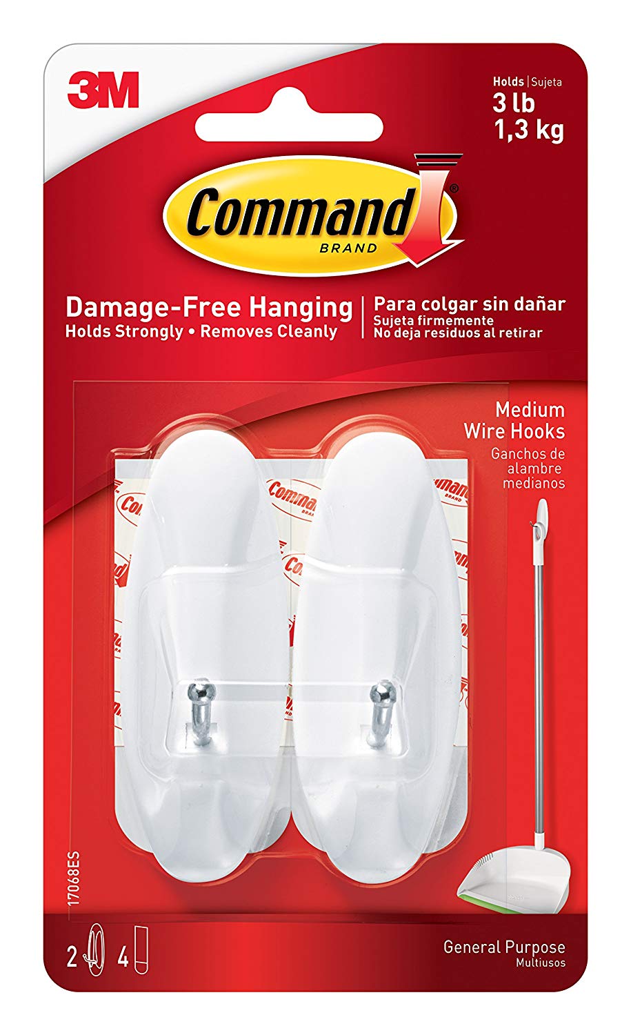 Command 2Xmedium Wire Hooks White General Purpose (Max Weight 1.3Kg)