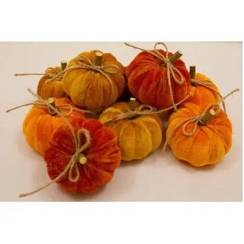 Orange Velvet Pumpkin 8cm - 3 Assorted 1 Sent - Seasonal >>