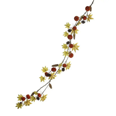 Orange Velvet Pumpkins & Leaves Garland 136x15cm - Seasonal