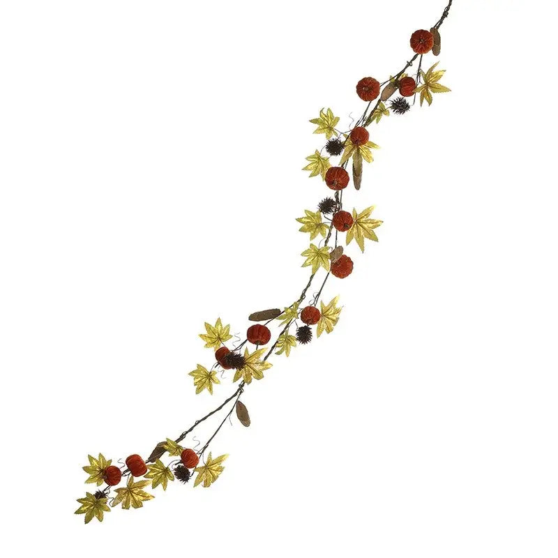 Orange Velvet Pumpkins & Leaves Garland 136x15cm - Seasonal