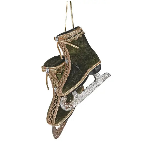 Pair Of Green Hanging Ice Skates - Christmas >> Baubles
