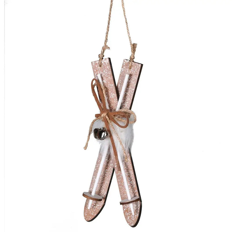 Pair of Wooden Hanging Skis - Christmas