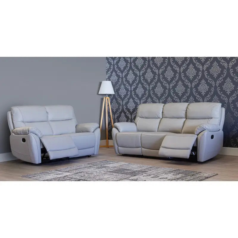 Pando Half Leather Reclining Sofa Light Grey - 3 + 2 Seater