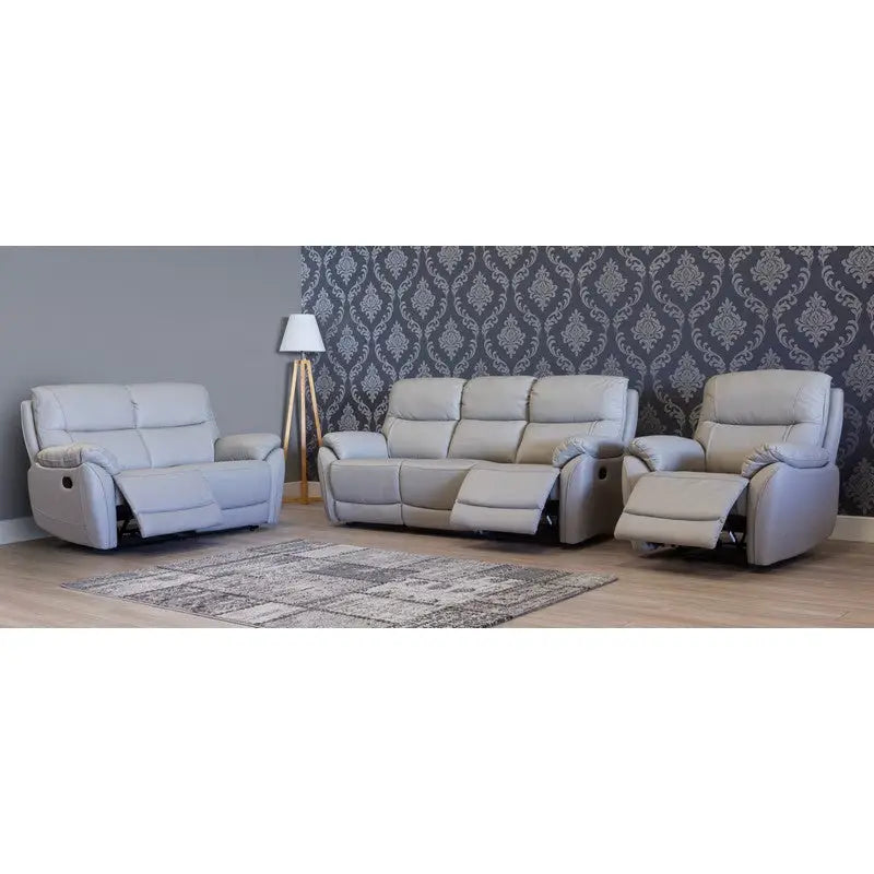Pando Half Leather Reclining Sofa Light Grey - 3 Seater