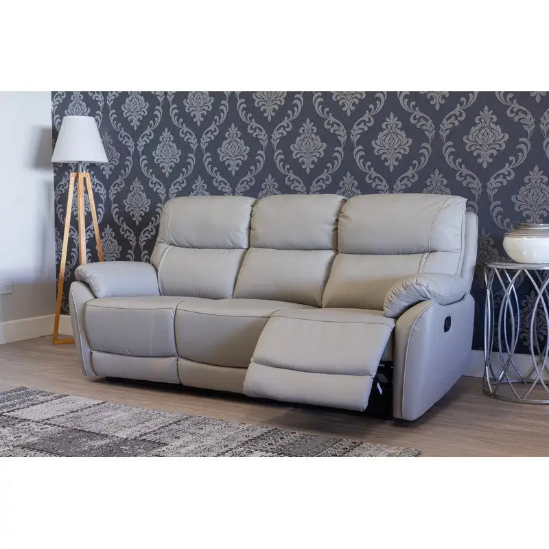 Pando Half Leather Reclining Sofa Light Grey - Sofas