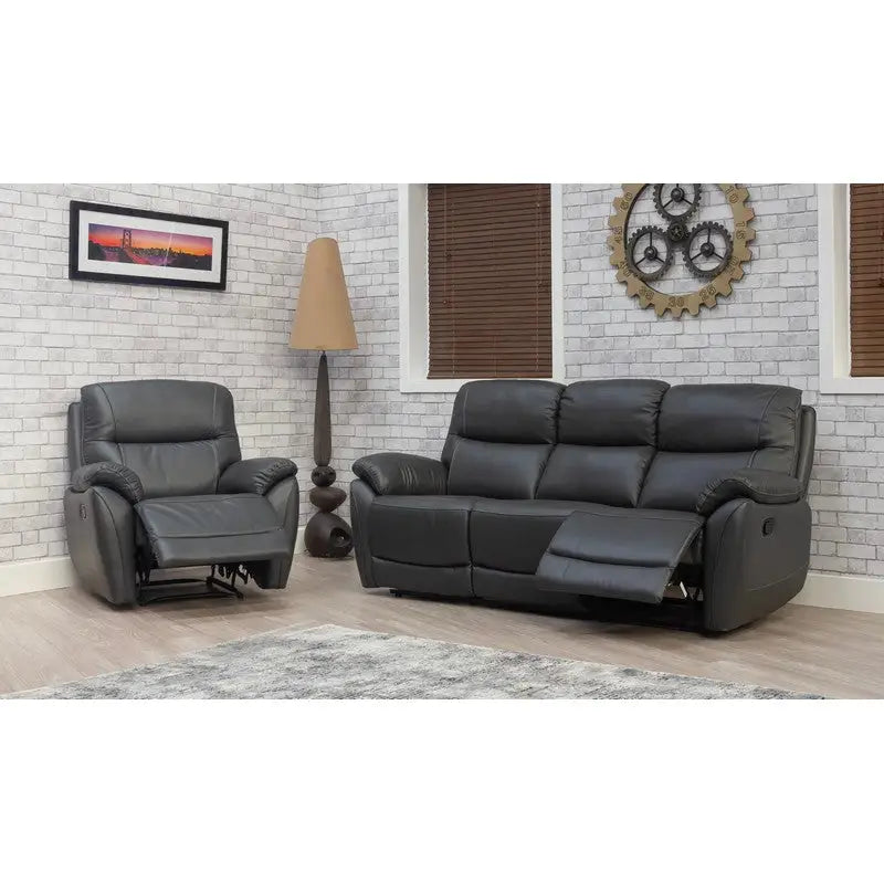 Pando Half Leather Reclining Sofa - Light Grey - Sofas