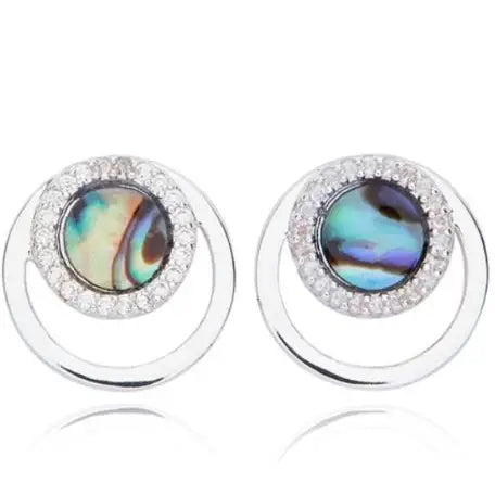 Paua Shell Modern Circles Silver Plated Earrings - Giftware