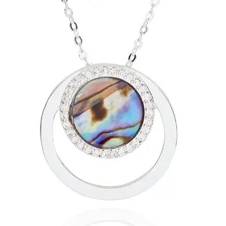 Paua Shell Modern Circles Silver Plated Necklace - Giftware
