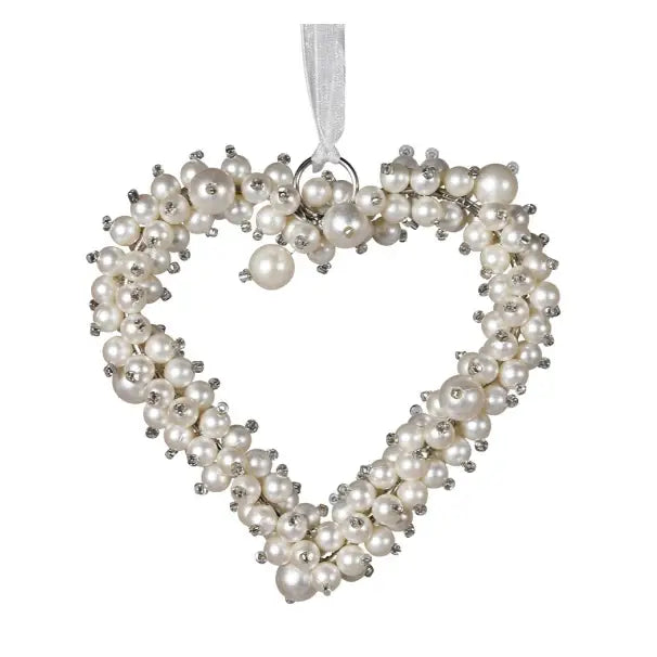 Pearl Heart Hanging Bauble - Christmas >> Baubles Tree