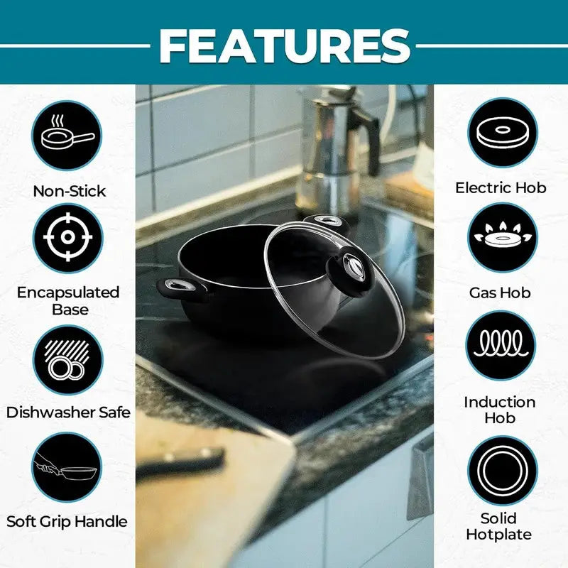 Pendeford Diamond Casserole Pan Glass Lid 24cm