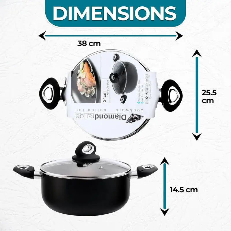 Pendeford Diamond Casserole Pan Glass Lid 24cm