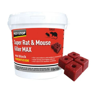 Pest Stop Super Max Rat & Mouse Killer Wax Blocks - 15 X 10G