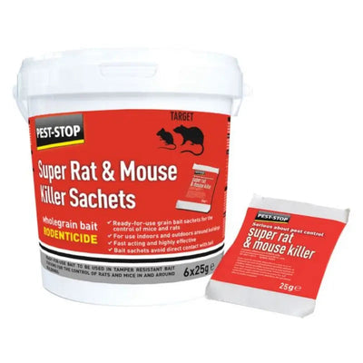 Pest Stop Super Rat & Mouse Killer Sachets - 6 X 25G - Pest