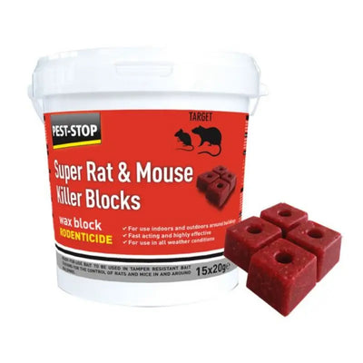 Pest Stop Super Rat & Mouse Killer Wax Blocks - 15 X 20G Tub