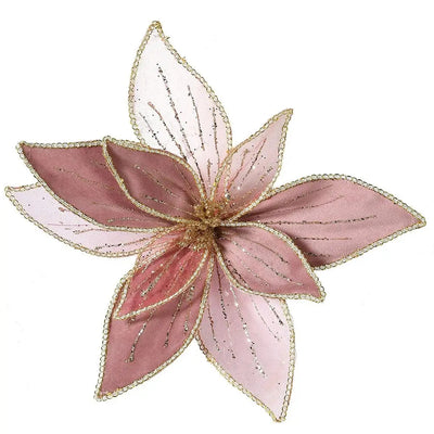 Pink & Glitter Poinsettia Clip On Flower - Christmas