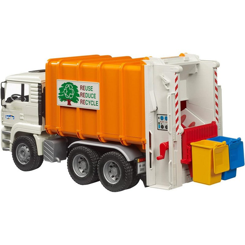 Bruder Man Rear Loading Orange Refuse Bin Lorry Refuse Truck 1:16 Scale (02772)