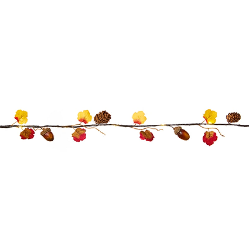 Premier Acorn, Maple Leaf & Pinecone Garland with 12 LEDs - 1m