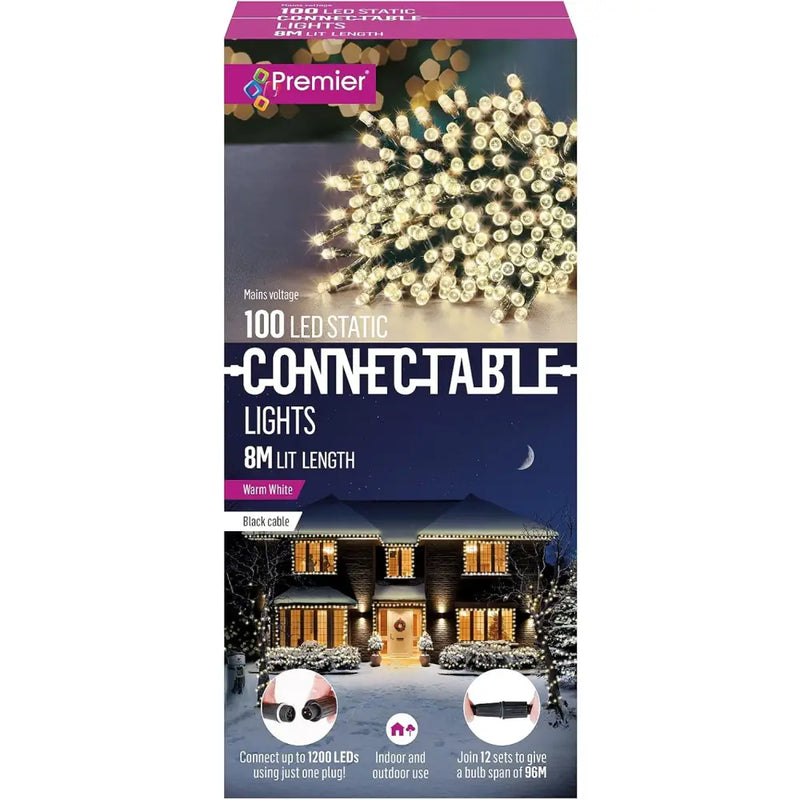 Premier 100 Led Static Connectable Lights Various Colours