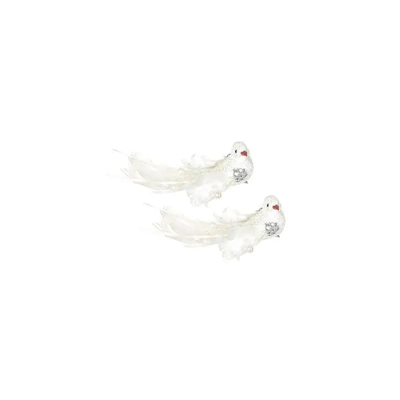 Premier 16cm 2pcs White Feather Bird W Beads Clip On Backing