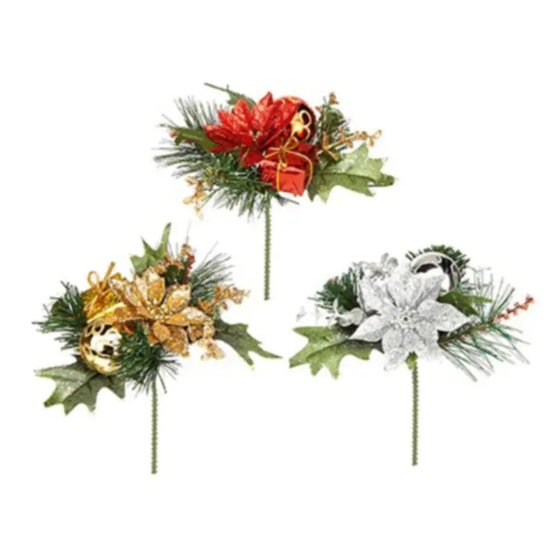 Premier 16cm Poinsettia And Ball Red/Gold/Silver (3 Designs