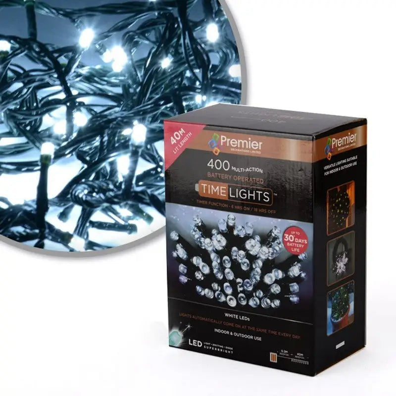 Premier 400 Multi-Action Battery White Led Lights With Timer
