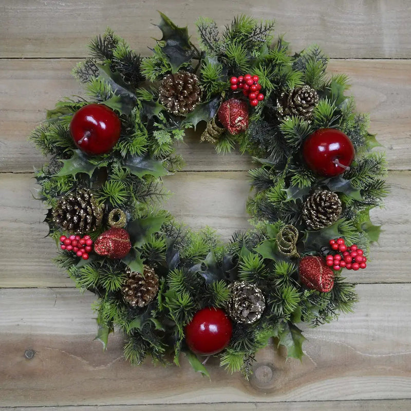 Premier 45cm Plastic Christmas Wreath Red Apple Cone -