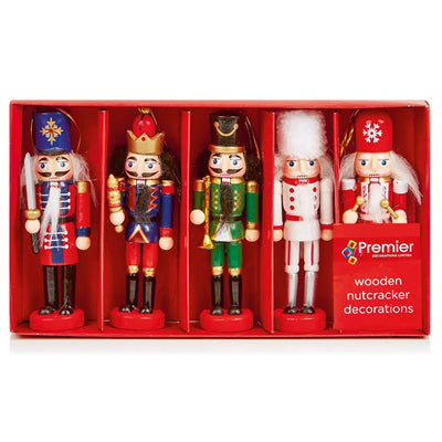 Premier 5 Piece 13cm Wooden Traditional Nutcrackers Hanging