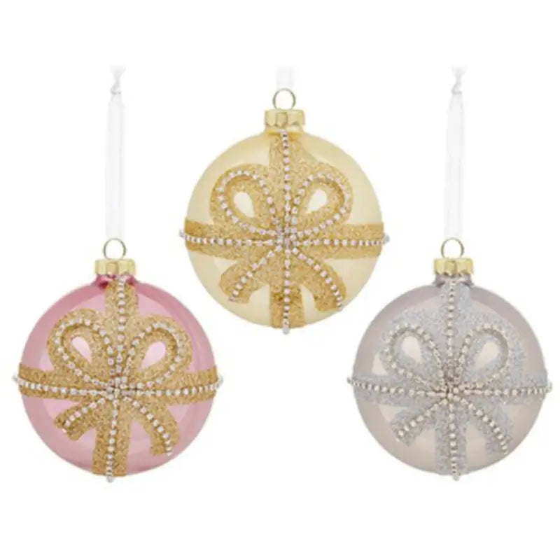 Premier 80Mm 3 Assorted Pearl Pink Gold Bow Bauble (1