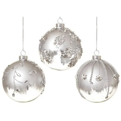 Premier 80Mm 3 Assorted Silver Clear Dec Glass Bauble (1