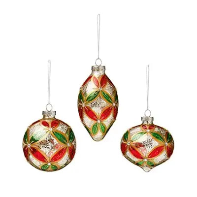 Premier Antique Traditional Gold Red & Green Glass Baubles