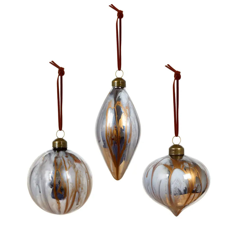 Premier Bronze Marble Glass Bauble 3 Assorted 80-130mm (1