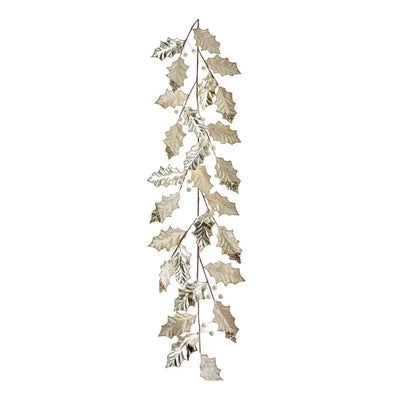 Premier Champagne Gold Holly Leaves With Glitter Garland