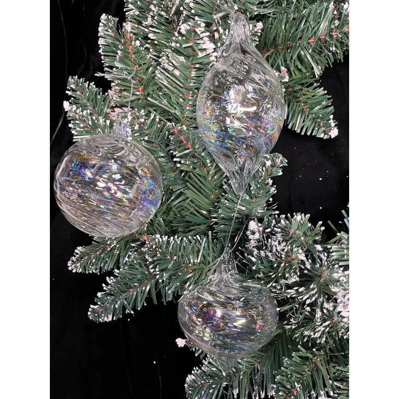 Premier Clear Glass Spiral Iridescent Bauble 3 Assorted