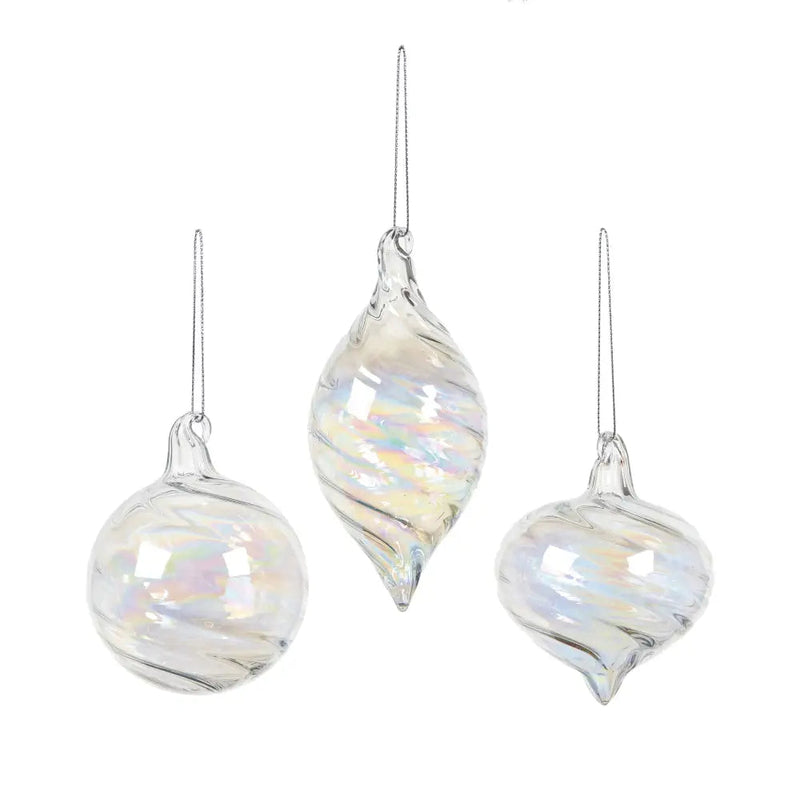 Premier Clear Glass Spiral Iridescent Bauble 3 Assorted