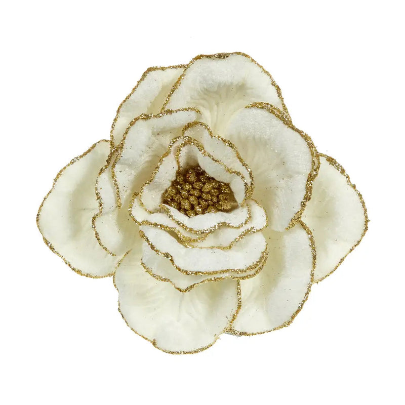 Premier Cream Velvet Dahlia With Champagne Gold Glitter Edge