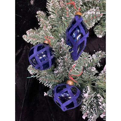 Premier Dark Blue Opaque Flock Bauble 3 Assorted 80-130mm (1