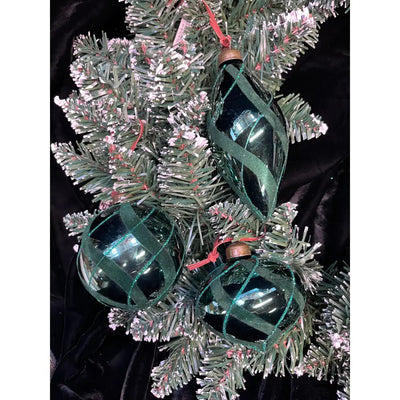 Premier Dark Green Flock Bauble 3 Assorted 80-130mm (1 SENT)