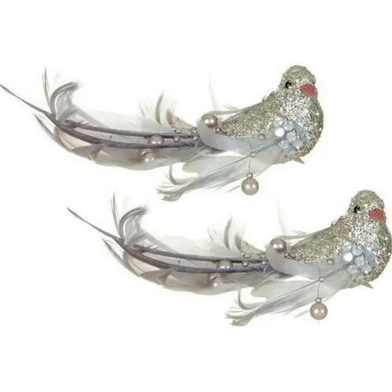 Premier Decorations 16cm Clip on Birds with Beads - Silver
