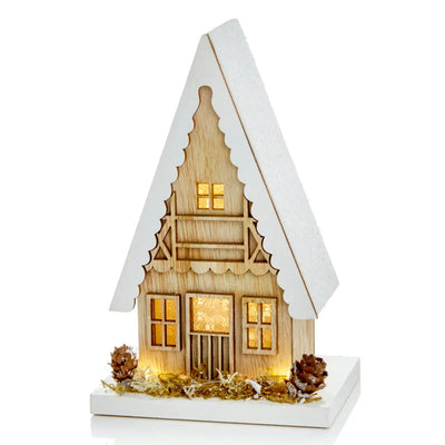 Premier Decorations Wooden Christmas House 18cm With Cones -