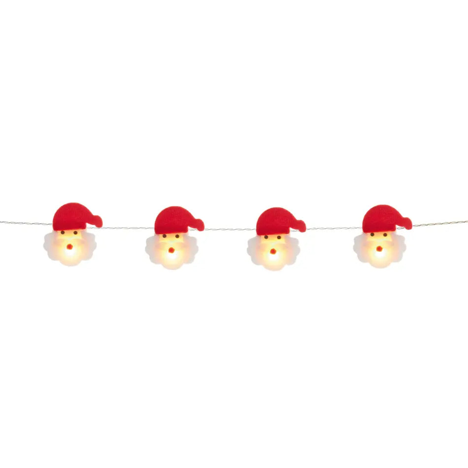 Premier Felt Santa Light String Warm White Leds - 10 Faces -