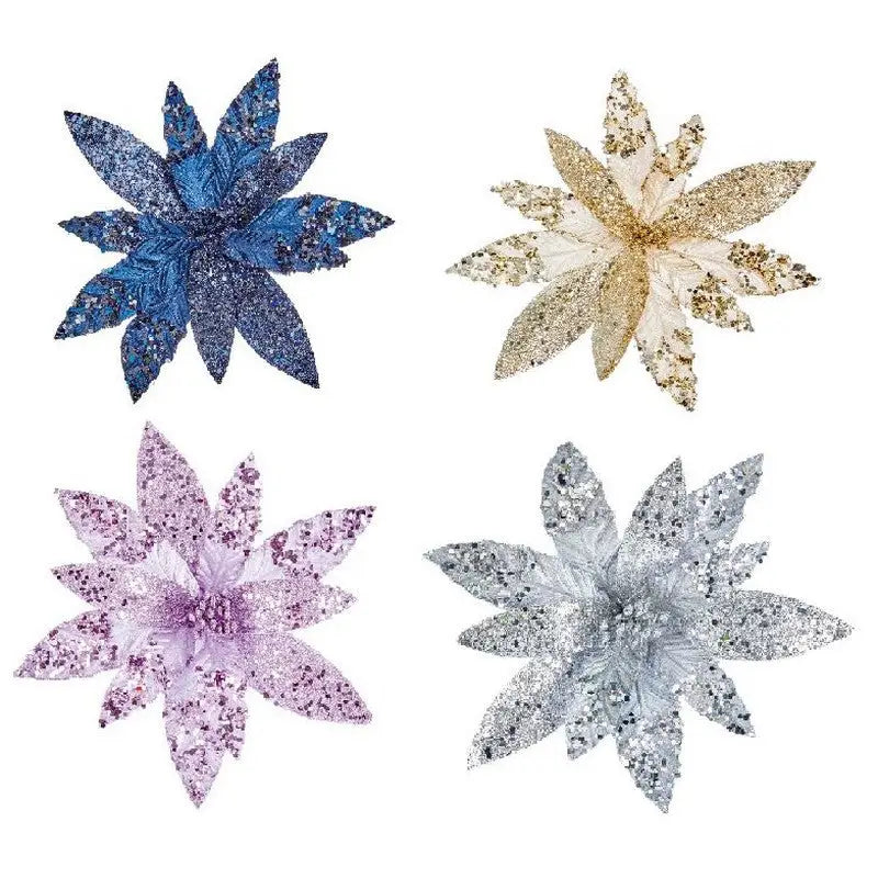 Premier Glitter with Sequin Poinsettia Clip On - 26cm - 4