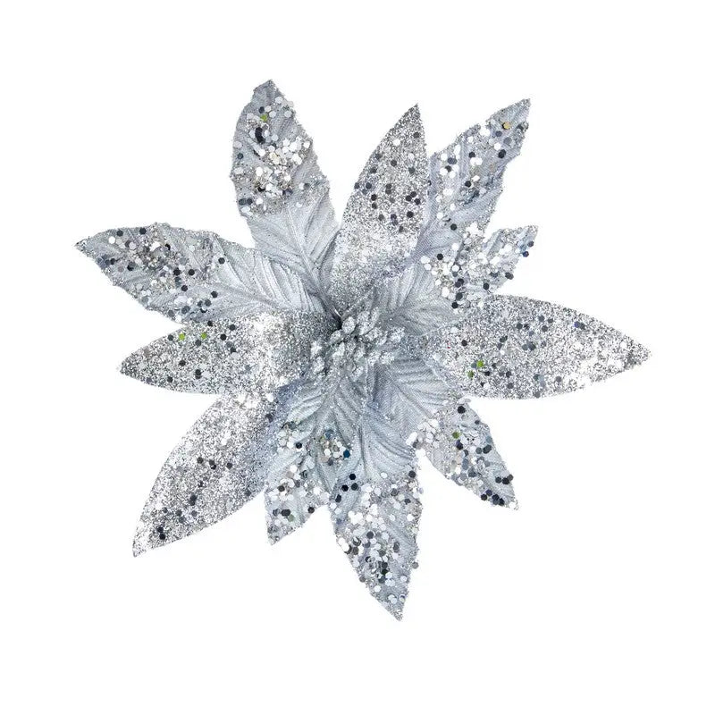 Premier Glitter with Sequin Poinsettia Clip On - 26cm - 4