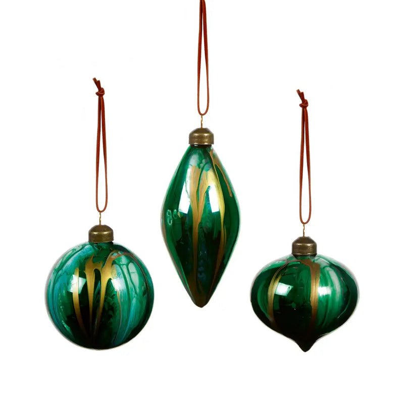 Premier Green Marbled Glass Bauble 3 Assorted 80-130mm (1
