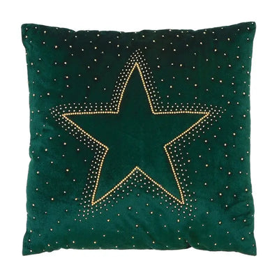 Premier Green Velvet Beaded Star Cushion 45 x 45cm