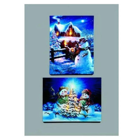 Premier Lit Canvas Snowman Scene With 4 Leds - 1 Sent -